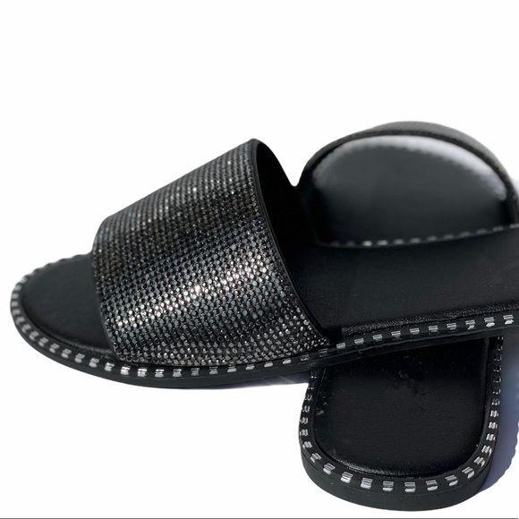 Black Rhinestone Flat Sandals - Picture 6 of 10